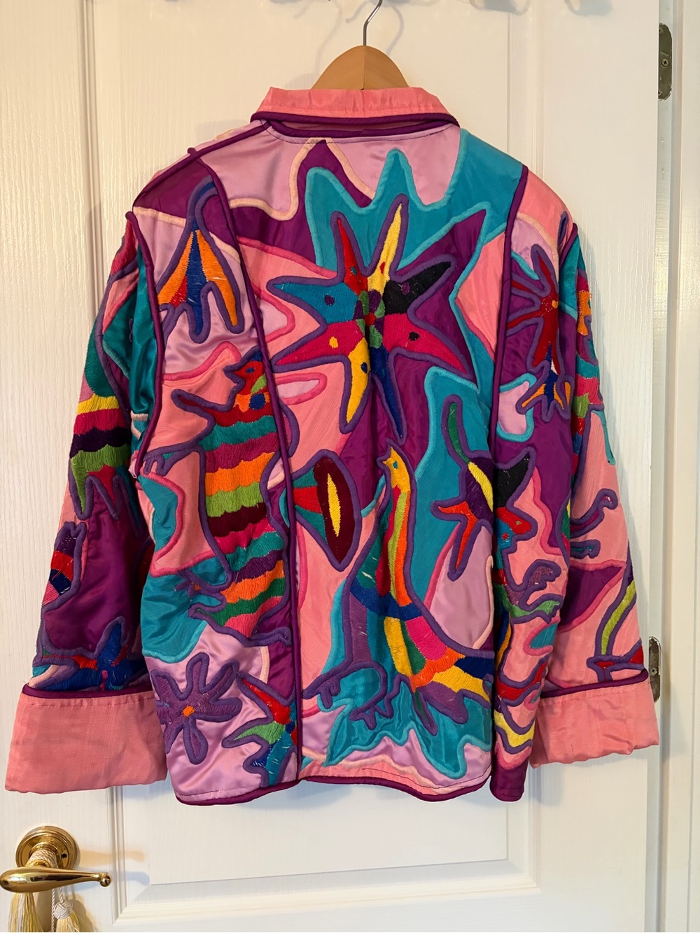 Embroidered Multicolor Jean Jacket - Pink & Teal - Picture 3 of 3